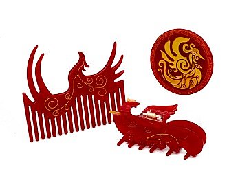 7cm Engraved Stitching Totem Acetate Mirror Retro Phoenix Animal Comb Custom