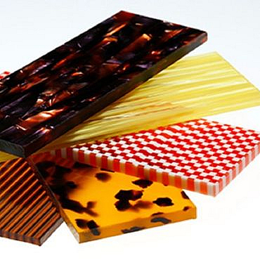 Acetate boards in different colors and patterns