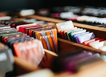Samples of acetate sheets in different colors and patterns